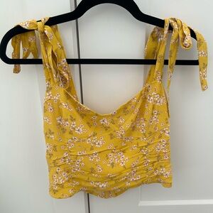 Forever 21 Floral Yellow Crop Tie-Shoulder Top